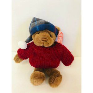 Gund Plush Teddy Bear Unisex OS Brown Red Sweater Plaid Stocking Cap Holiday